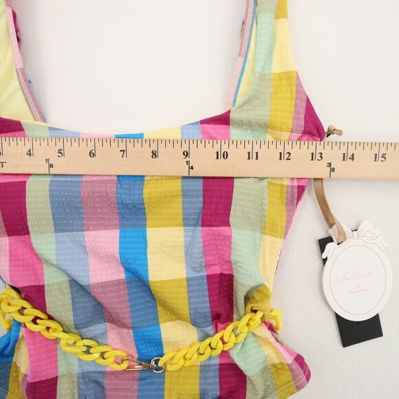 Gianni Bini x Jess Southern Plaid One Piece Swimsuit Scoop Neck Ruffle XS NWT - Picture 4 of 12